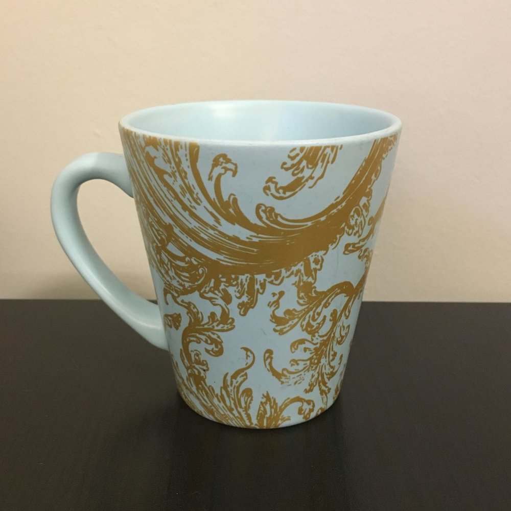 Powder Blue And Gold Rococo Damask Pattern Mug - Picture 2 of 4